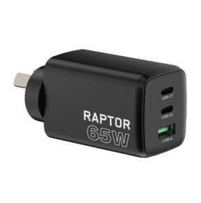 Raptor 65W GaN Charger 2x USB-C 1x USB-A Charging Ports    