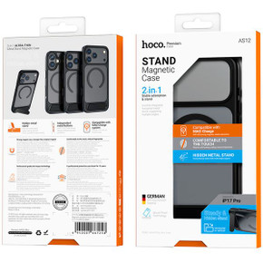 Hoco Magnetic Semi-Transparent Case w/ MagSafe Compatible, Anti-Fingerprint, Hidden Kick Stand (AS12) - [ iPhone 17 Pro ]