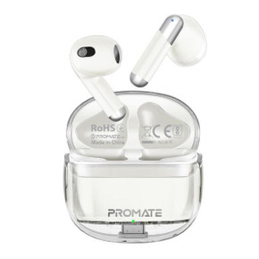 PROMATE In-Ear HD Bluetooth Earbud Intellitouch & 300mAh Charging Case. Ergonomic Fit (TRANSPODS-WHT)