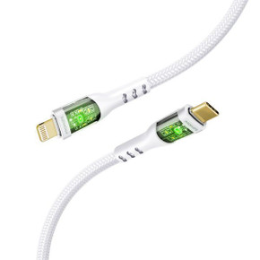 PROMATE 1.2m USB-C to Lightning Cable w/ Transparent Connectors & LED White (TRANSLINE-CI-WHT)