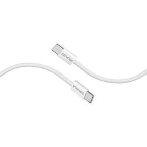 PROMATE 2m USB-C to USB-C Cable w/ Fabric Braided Cable. Supports 60W PD. 25000+ Bend (ECOLINE-CC200-WH)