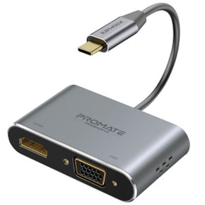 PROMATE USB-C Display Adapter w/ 4K UHD HDMI & 1080p VGA. Easy Instal Plug & Play. Grey (MEDIAHUB-C2-GRY)