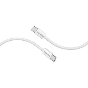 PROMATE 1.2m USB-C to USB-C Cable w/ Fabric Braided Cable Supports 60W PD. White (ECOLINE-CC120-WH)