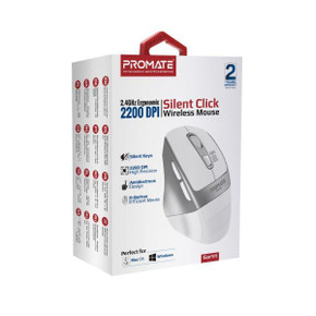 PROMATE Ergonomic Silent Click Wireless Mouse up to 2200 DPI. 10m Working Range. Plug & Play (SAMIT-WHT)