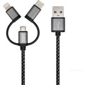 3sixt 3sixT BLACK Cable - USB-A to Lightning/MicroUSB/USB-C - 1m