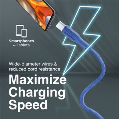 PROMATE 1M USB-A to USB-C Super Flexible Cable. Supports 2A Charging & 480Mbps Data Transfer. Blue Colour.  