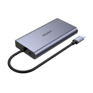 UNITEK 8-in-1 Multi-Port Hub with USB-C Connector. Supports PD100W & Includes 2x USB-A Ports, 1x HDMI Port (4K@30Hz), 1x VGA Port, 1x RJ45 Gig Ethernet Port, SD Card Slot. Space Grey.