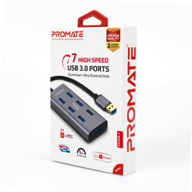 PROMATE Powered USB Hub with 7x USB 3.0 Ports Plus Additional USB-C Adaptor,