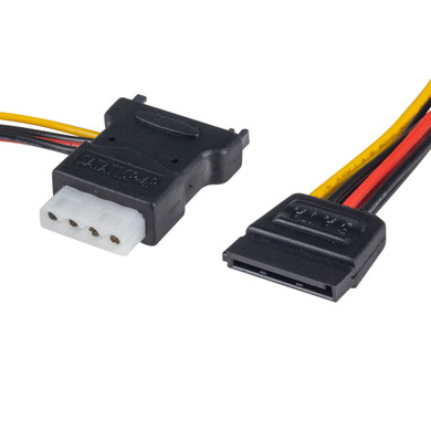 DYNAMIX Dual Port Serial ATA Power Splitter Cable - Splits 1x SATA 15P to 1x molex 4P to 2x SATA 15p Female