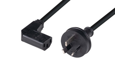 DYNAMIX 2M 3-Pin Plug to Right Angled IEC C13 Female Connector 10A SAA Approved Power Cord. 1.0mm copper core. BLACK Colour.