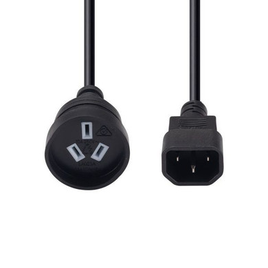 DYNAMIX 2M 3-Pin Socket to IEC C14 Male Connector. 10A. SAA Approved Power Cord. (Used to power standard device from UPS IEC connectors) BLACK Colour.
