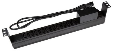 DYNAMIX 10 Outlet Horizontal Power Rail (10A IEC C13) with 6KA C-Curve Circuit Breaker. Integrated 2m power cord (10A IEC C14) 1RU. Colour Black.