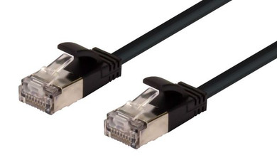 DYNAMIX 0.25m Cat6A S/FTP Black Ultra-Slim Shielded 10G Patch Lead (34AWG) with RJ45 Gold Plated Connectors. Supports PoE IEEE 802.3af (15.4W).
