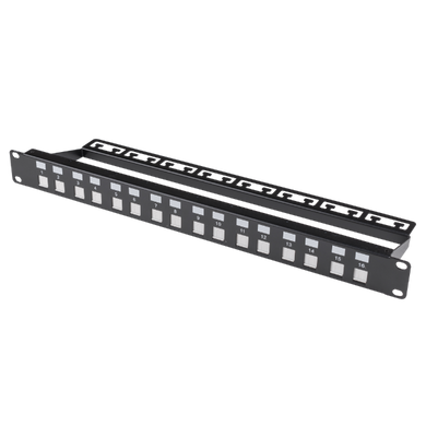 DYNAMIX 16 Port Unloaded Patch Panel - Shuttered Keystone Inserts - 1RU