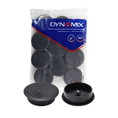 DYNAMIX 60mm Round Desk Grommet. Easily & Neatly Store your Power - Communication - Audio - Video - Computer & Data Cables. Perfect for Installation in Desks - Workstations etc. Black Colour. 10 Pack