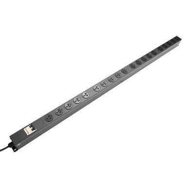 DYNAMIX 20 Outlet Vertical Power Rail (10A) with 6kA C-Curve MCB Circuit Breaker - on/off switch & 2m Power Cord with 10A 3 Pin Plug. Vertical Height 1293mm. Colour Black