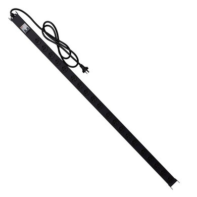 DYNAMIX 20 Outlet Vertical Power Rail (10A) with 6kA C-Curve MCB Circuit Breaker - on/off switch & 50mm Recessed Brackets. 15A 3 Pin Plug. Vertical Height 1293mm. Colour Black