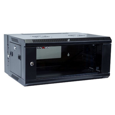 DYNAMIX 4RU Universal Swing Wall Mount Cabinet. Removable Back mount supplied with Left & Right Hinges (600 x 450 x 281mm). Includes 10x nuts. Gloss black colour.