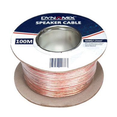 DYNAMIX 100m 16AWG/1.31mm Speaker Cable - OFC 25/025BCx2C - Clear PVC Insulation - OD: 4.0x 8.0mm. Meter Marked