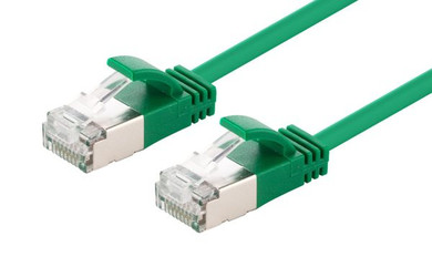 DYNAMIX 0.75m Cat6A S/FTP Green Ultra-Slim Shielded 10G Patch Lead (34AWG) with RJ45 Gold Plated Connectors. Supports PoE IEEE 802.3af (15.4W).