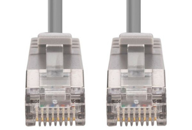 DYNAMIX 1.25m Cat6A S/FTP Grey Ultra-Slim Shielded 10G Patch Lead (34AWG) with RJ45 Gold Plated Connectors. Supports PoE IEEE 802.3af (15.4W).