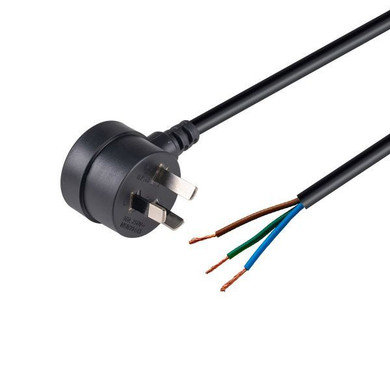 DYNAMIX 2M 3-Pin Tapon Plug to Bare End, 3 Core 1mm Cable, Black Colour, SAA Approved.