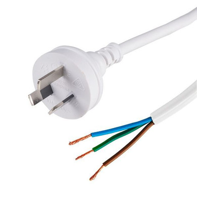 DYNAMIX 1M 3-Pin Plug to Bare End, 3 Core 1mm Cable, White Colour, SAA Approved