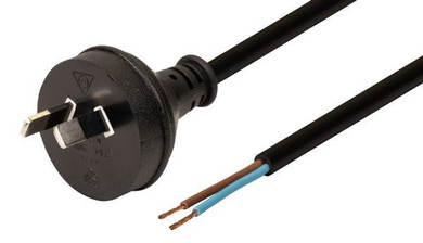 DYNAMIX 2M 2-Pin Plug to Bare End, 2 Core 0.75mm Cable, Black Colour, SAA Approved