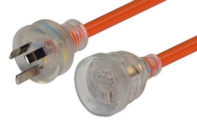 DYNAMIX 30M 240v Extra Heavy Duty Power Extension Lead (3 Core 1.5mm) Power-On LED in Clear Moulded Plastic 10A Plug Orange Colour