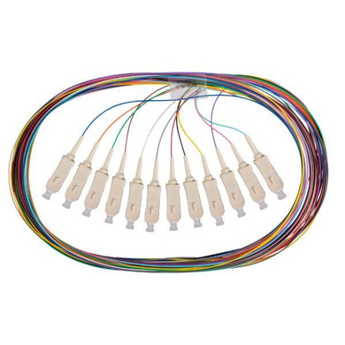 DYNAMIX 2M SC Pigtail OM3 12x Pack Colour Coded, 900um Multimode Fibre, Tight Buffer LSZH Jacket