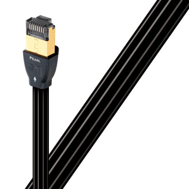 AUDIOQUEST Pearl 8M ethernet cable. Long grain copper (LGC). Geometry stabilizing solid high- density polyethylene dielectric. Gold-plated nickel connectors. Jacket - black PVC-grey stripes.