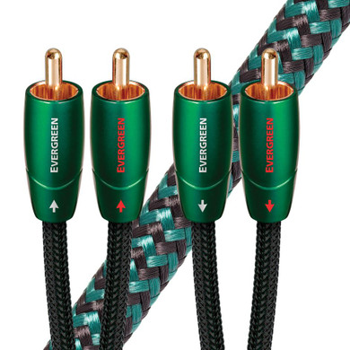 AUDIOQUEST Evergreen 3M 2 to 2 RCA Male. Solid Long Grain Copper Gold Plated/cold welded termination Foamed-Polyethylene dielectric Metal layer noise dissipation Jacket - green - black braid