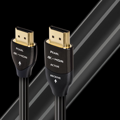 AUDIOQUEST Pearl 10M active HDMI cable. Long grain copper (LGC) Resolution - 18Gbps - up to 8K-30 Jacket - black PVC with white stripes.