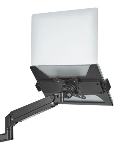 BRATECK Laptop Holder for Monitor Arms. Adjustable Width to fit most Laptops. Anti-Slip Safety Edge Stopper. Silicon Pad Protection. Optimal Ventilation and Lightweight Aluminum Construction. Black NBH-6.BLK