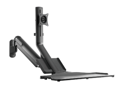 BRATECK 17-32" Wall Mount Single Monitor Gas Spring Sit-Stand Workstation. Folding Keyboard Tray. Counter-Balance Gas Spring. Integrated Ball-Joint. 2nd Storage Tray. Easy Height Adjust. WWS05-01-P01