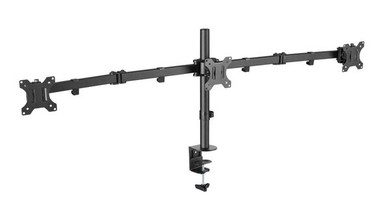 BRATECK 13"-27" Triple Monitor Economy Desk Mount Bracket. Detachable VESA Plate - Max 7kgs Per Arm. Rotate - Tilt & Swivel. Desk & Grommet Options Included. VESA 75x75 & 100x100. Matte Black