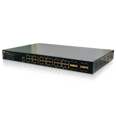 CTC UNION 24 Port Gigabit Industrial Central Managed Switch. 24x10/100/1000Base-T(X) + 8x 100/1000Base-X SFP. Rugged metal - IP30 - Heavy industrial grade.