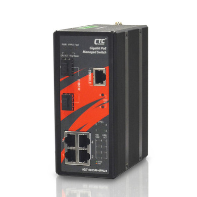 CTC UNION 4 Port Gigabit Managed PoE Switch. -10C ~60C. 4x 10/100/1000Base-T(X) - plus 2x100 /1000Base-X SFP.PoE+ power budget 120W. Power consumption V DC/W: 24/135.2 - 48/132.5. Din-kit incl.