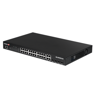 EDIMAX 28-Port Surveillance Long Range Gigabit PoE+ Web Smart Switch with 2 Gigabit RJ45 & 2 SFP Ports. Max Power Budget 400W. Supports PoE up to 200m. IEEE 802.3af/at PoE Compliant. IP Surveillance VLAN