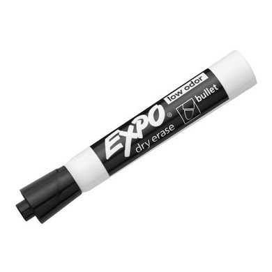 EXPO Dry Erase Markers Bullet Marker 12-Pack. Black Colour. Bright - Vivid - Non-toxic Ink. Quick Drying. Smear-proof. Erases Cleanly & Easily with Cloth.