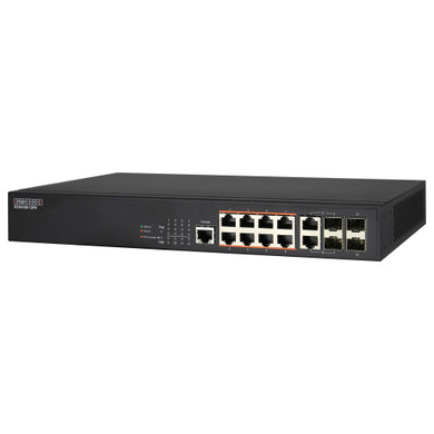 EDGECORE 8 Port Gigabit PoE Managed Switch. Power Budget: 180W. 2 combo and 2 FE/1G uplink SFP. 1x RJ45 Console port. Comprehensive QoS -Enhanced Security with Port