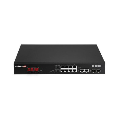 EDIMAX 12-Port Surveillance Long Range Gigabit PoE+ Web Smart Switch with 2 Gigabit RJ45 & 2 SFP Ports. Max Power Budget 110W. Supports PoE up to 200m. IEEE 802.3af/at PoE Compliant. IP Surveillance VLAN