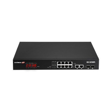 EDIMAX 12-Port Surveillance Long Range Gigabit PoE+ Web Smart Switch with 2 Gigabit RJ45 & 2 SFP Ports. Max Power Budget 110W. Supports PoE up to 200m. IEEE 802.3af/at PoE Compliant. IP Surveillance VLAN