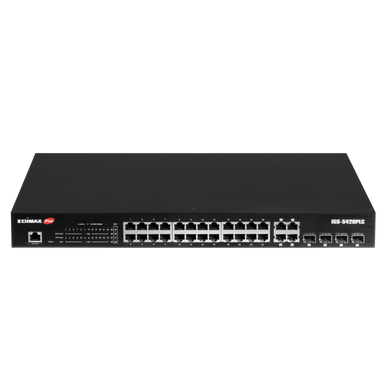 EDIMAX Industrial Surveillance VLAN 28-Port Gigabit PoE+ Web Smart Switch. 24 Gigabit Ethernet Ports - 4 Gigabit RJ45 and 4 SFP Combo Ports. PoE up to 200m at 10Mps. Supports up to 30W per Port.