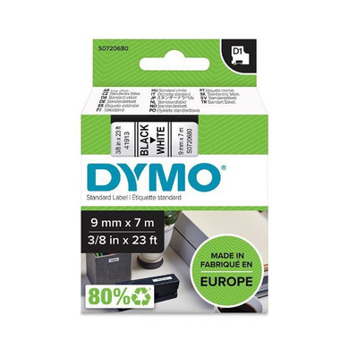 DYMO Genuine D1 Label Cassette Tape 9mm x 7m BLACK ON WHITE Also Known As: 40913 and 41913