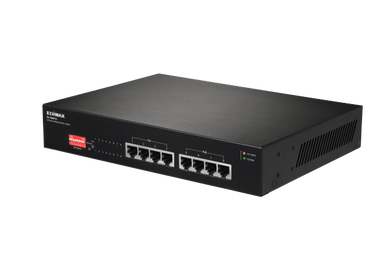 EDIMAX 8 Port 10/100/1000 Gigabit PoE+ Switch with DIP Switch. PoE delivery up to 200m. Power budget: 130W. Auto Energy Saving. Functions. Plug and Play.  VLAN and Loop Protection. VLAN & QoS. GS-1008PV2