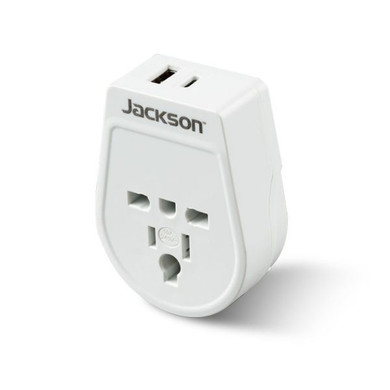 JACKSON Slim Inbound Travel Adaptor 1x USB-A and 1x USB-C (2.1A) Charging Ports. For incoming Tourists from USA - Japan - UK - & Hong Kong. Converts Plugs for use in NZ/AUS