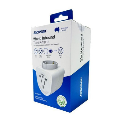 JACKSON Inbound Travel Adaptor with Surge Protection. Converts US/ UK and European plugs to NZ/AUS.