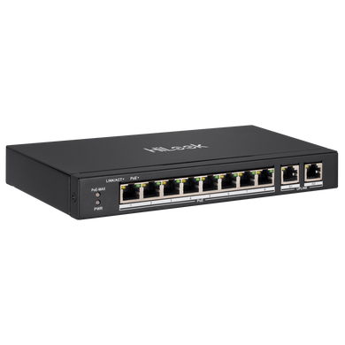 HILOOK 8 Port 10/100 Fast Ethernet Unmanaged POE Switch with 60W 8x 100Mbps PoE ports & 2x 100Mbps Uplink Port. 60W PoE Power Budget. Max Transmission Distance 250m. MAC Address Auto Learning.