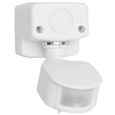 HOUSEWATCH IP44 Surface Mount Outdoor Infrared Motion Sensor 120 Degree Sensor with Adjustable Time - Distance & Lux. 12V DC/AC Input. Wall/Ceiling Mount. Includes S/S Screws. White.
